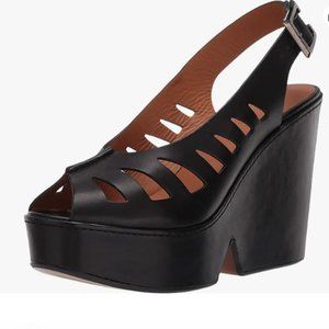 NWT Robert Clergerie Diane Noir Black Cut-out Wedge Platform Sandal MSRP $575